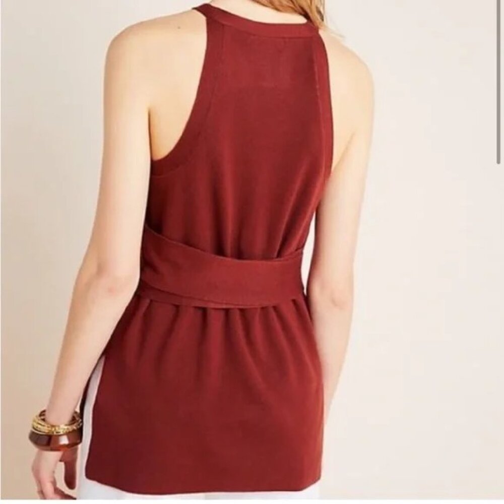 Anthropologie Annette Belted Knit Halter Tank Tunic in Rust Orange - Size Small - Picture 2 of 6